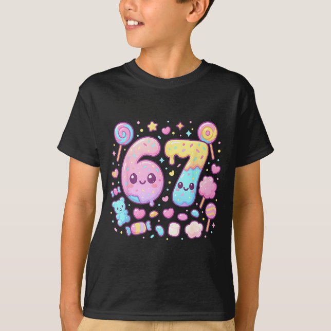 Funny 67 Six Seven Candy 6 7 Meme Gen Alpha Kawaii T Shirt (Framsida)