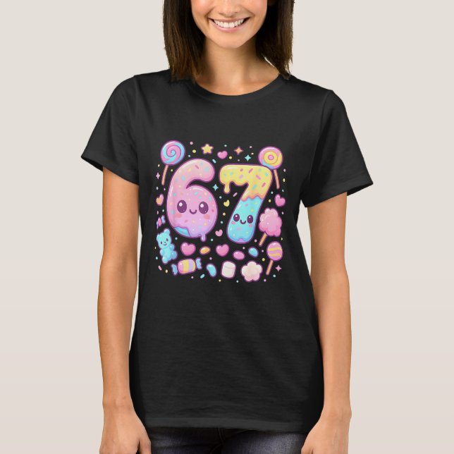 Funny 67 Six Seven Candy 6 7 Meme Gen Alpha Kawaii T Shirt (Framsida)