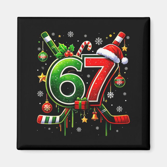 Funny 67 Six Seven Christmas Ice Hockey  Magnet (Framsidan)