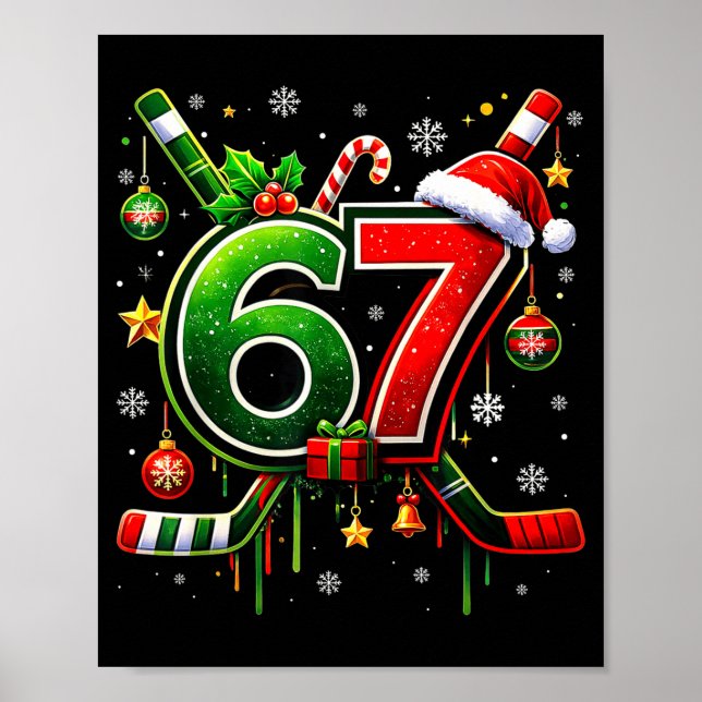 Funny 67 Six Seven Christmas Ice Hockey  Poster (Framsidan)