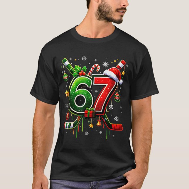 Funny 67 Six Seven Christmas Ice Hockey  T Shirt (Framsida)