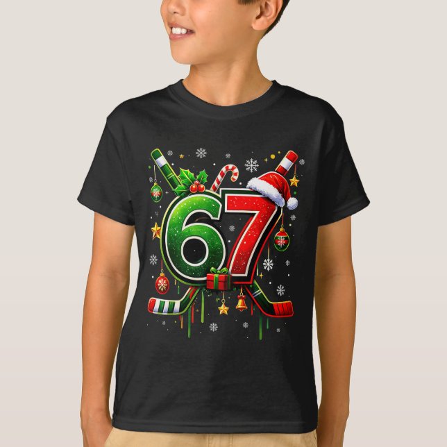 Funny 67 Six Seven Christmas Ice Hockey  T Shirt (Framsida)