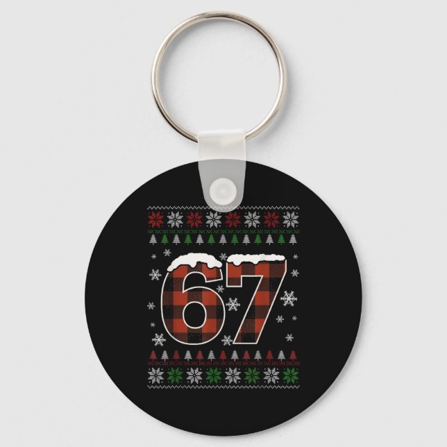 Funny 67 Six Seven Meme Brainrot Cringe Christmas  Nyckelring (Framsida)