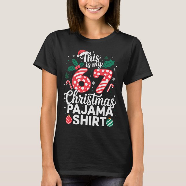 Funny 67 Six Seven Meme Brainrot Cringe Christmas  T Shirt (Framsida)