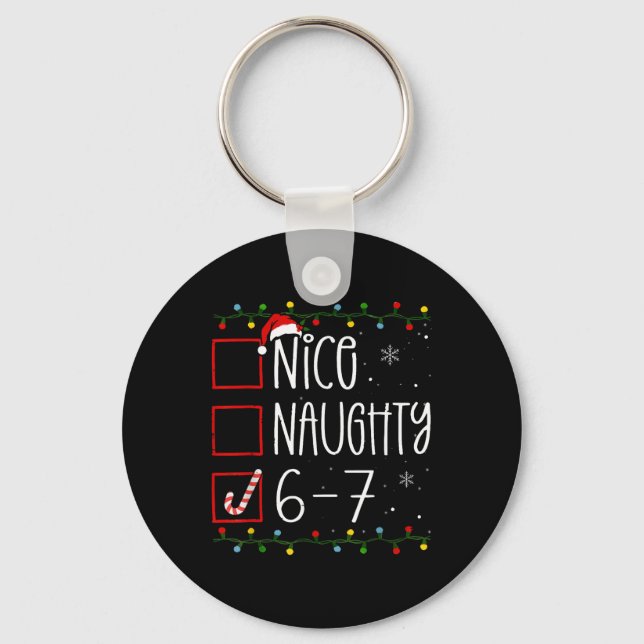 Funny 67 Six Seven Meme Christmas Naughty Nice Lis Nyckelring (Framsida)