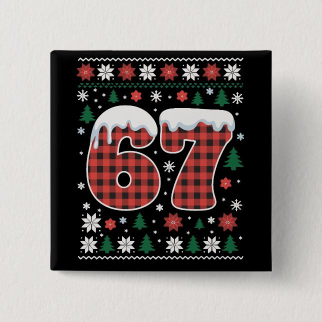 Funny 67 Six Seven Meme Cringe Christmas Red Plaid Knapp (Framsida)
