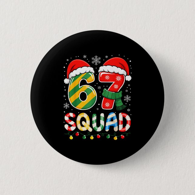 Funny 67 Squad Candy Cane Santa Hat Christmas Men  Knapp (Framsida)