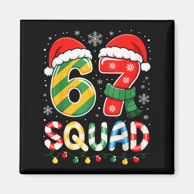 Funny 67 Squad Candy Cane Santa Hat Christmas Men  Magnet (Framsidan)
