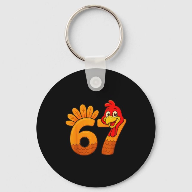 Funny 67 Thanksgiving Turkey Face 67 Number  Nyckelring (Framsida)
