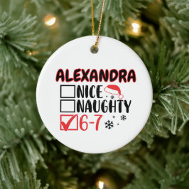 Funny 6-7 Christmas Checklist Custom Name Julgransprydnad Keramik