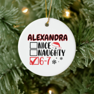 Funny 6-7 Christmas Checklist Custom Name Julgransprydnad Keramik