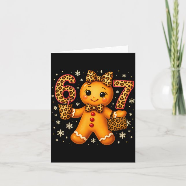 Funny 6 7 Christmas Leopard Bow Gingerbread Girls  Kort (Framsida)
