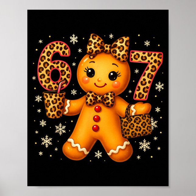 Funny 6 7 Christmas Leopard Bow Gingerbread Girls  Poster (Framsidan)
