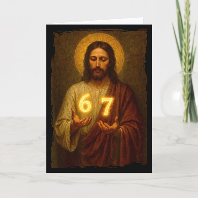 Funny 6 7 Jesus. Absurd Six Seven Meme, Weird Teen Kort (Framsida)