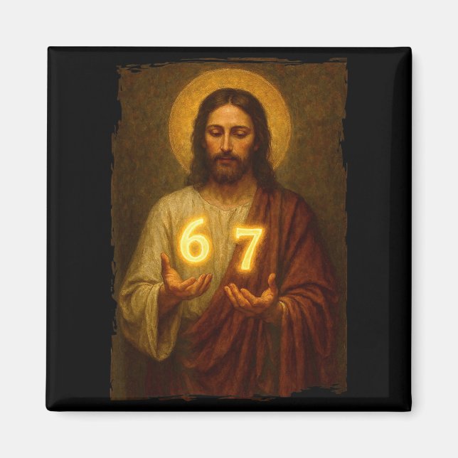 Funny 6 7 Jesus. Absurd Six Seven Meme, Weird Teen Magnet (Framsidan)