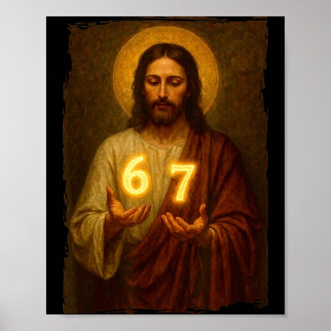 Funny 6 7 Jesus. Absurd Six Seven Meme, Weird Teen Poster (Framsidan)