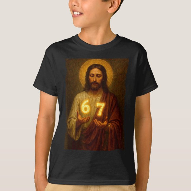 Funny 6 7 Jesus. Absurd Six Seven Meme, Weird Teen T Shirt (Framsida)
