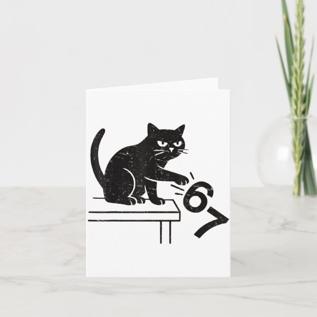 Funny 6 7 Meme Cat Knocking Off 67  Kort (Framsida)