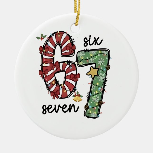 Funny 6 7  Santa Squad Sixty Seven Christmas Julgransprydnad Keramik (Framsidan)