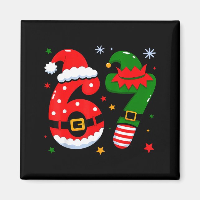 Funny 6 7 Six Seven Meme Christmas Santa Elf Coupl Magnet (Framsidan)