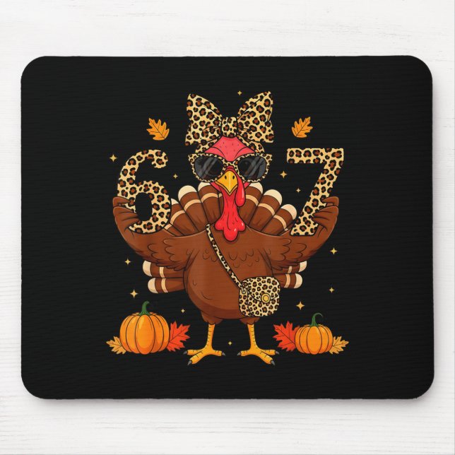 Funny 6 7 Thanksgiving Leopard Bow Turkey Six Seve Musmatta (Framsidan)