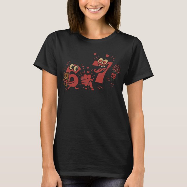 Funny 6 and 7 Valentine Love Illustration T Shirt (Framsida)
