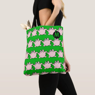 Funny 6 Tecknad Gris Monogram Välj Färg Tote Bag Tygkasse