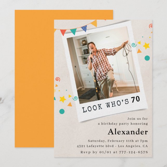 Funny 70-årsinbjudan Manar Roligt Photo Inbjudningar (Fram/baksida)