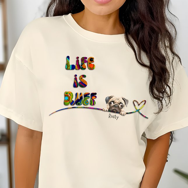 Funny 70:s färgstarka egna namn på Retro Pug-Hund T Shirt (Skapare uppladdad)