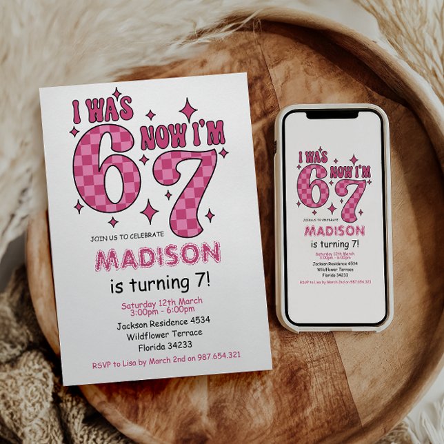 Funny 7th Birthday | “I Was 6, Now 7” Party Inbjudningar (Funny 7th Birthday | “I Was 6, Now 7” Party Invitation
)