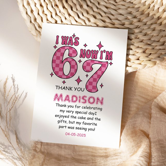 Funny 7th Birthday | “I Was 6, Now 7” Party Tack Kort (Funny 7th Birthday | “I Was 6, Now 7” Party Thank You Card
)