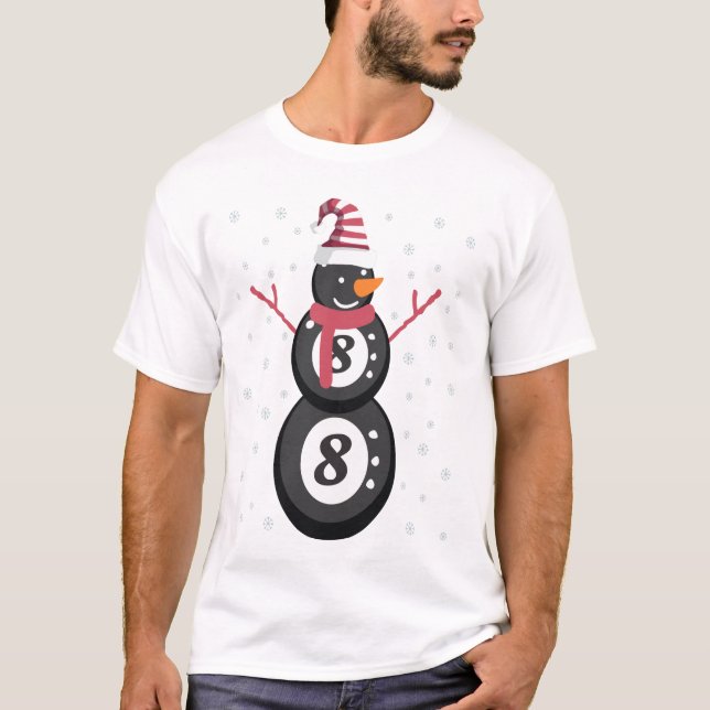 Funny 8 Ball Pool Snowman Christmas New Year Gift T Shirt (Framsida)