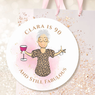 Funny 90 och Fabulous Tecknad 90:e Birthday Sassy Runt Klistermärke
