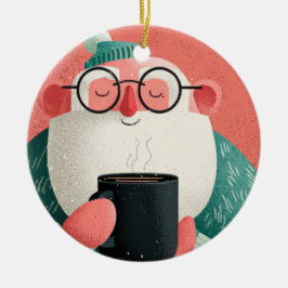 Funny A Cheerful Man With Glasses Happy Holiday  Julgransprydnad Keramik