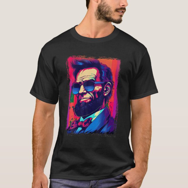 Funny Abe Lincoln Shirt Retro Sunglasses 80s Abrah T Shirt (Framsida)