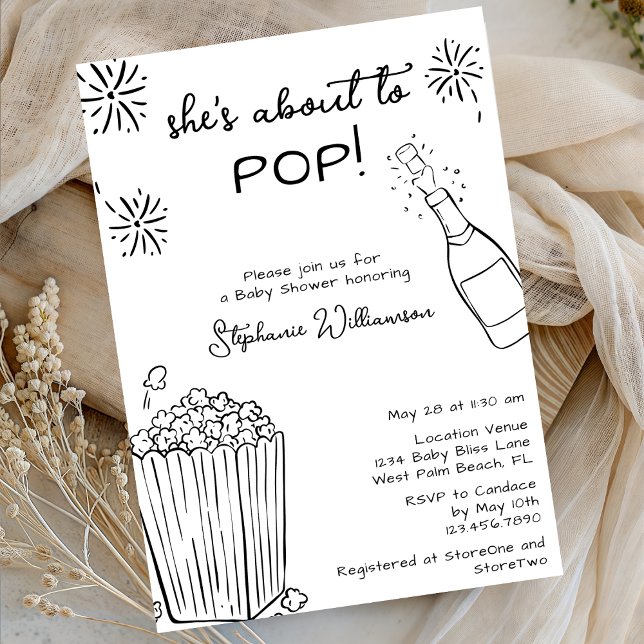 Funny About To Pop Popcorn Champagne Baby Shower Inbjudningar (Skapare uppladdad)
