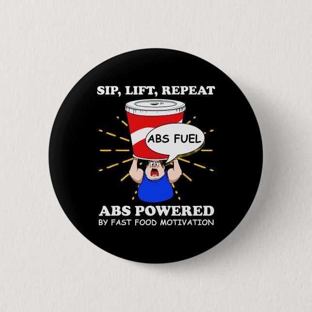 Funny Abs Exercise Fast Food Gym Workout Bodybuild Knapp (Framsida)