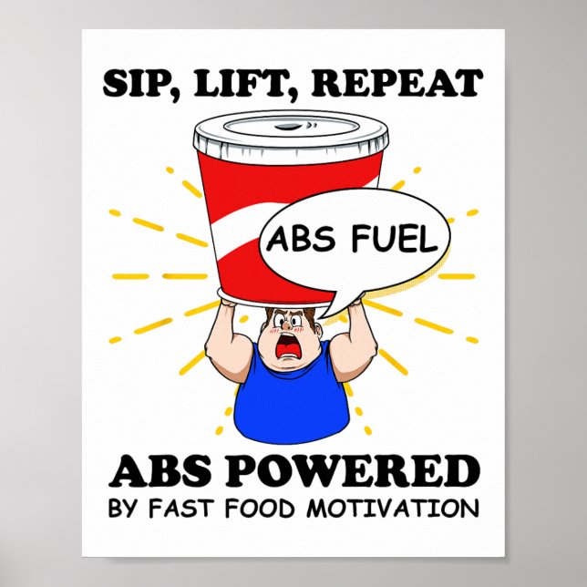 Funny Abs Exercise Fast Food Gym Workout Bodybuild Poster (Framsidan)