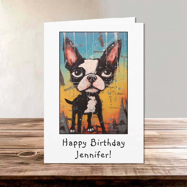 Funny Abstrakt Boston Terrier Grattis på födelseda Kort (Skapare uppladdad)