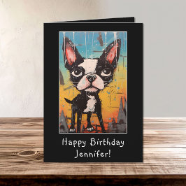 Funny Abstrakt Boston Terrier Grattis på födelseda Kort
