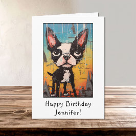 Funny Abstrakt Boston Terrier Grattis på födelseda Kort