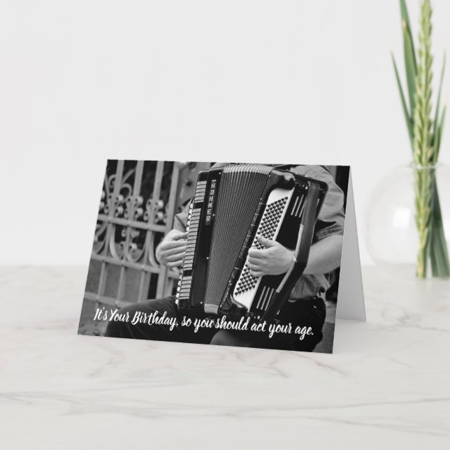 Funny Accordion Player Birthday Card Kort (Framsida)