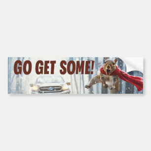 Funny Action Squirrel Bumper-etikett "Hämta lite" Bildekal