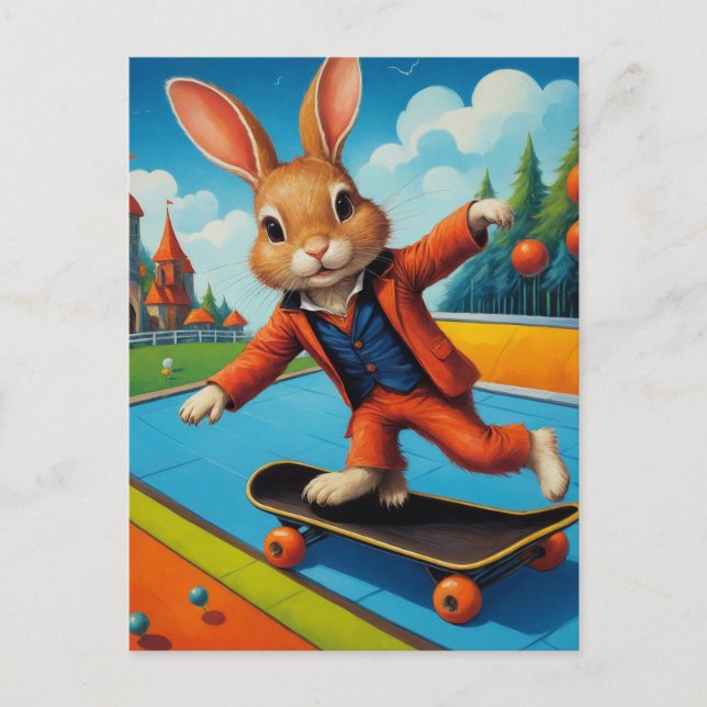 Funny Adsible Skateboarding Brown Rabbit Vykort (Framsida)