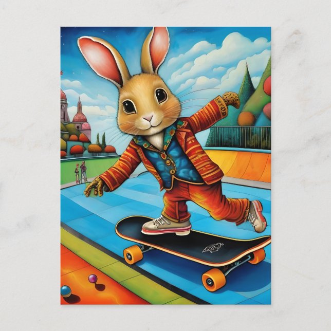 Funny Adsible Skateboarding Brown Rabbit Vykort (Framsida)