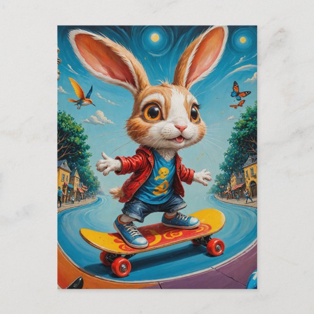Funny Adsible Skateboarding Rabbit Vykort (Framsida)