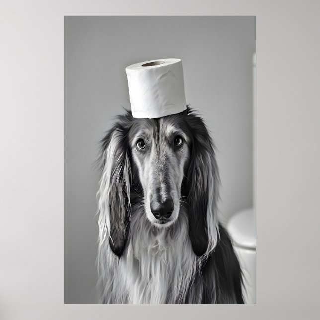Funny Afghan Hound Bathroom Print, Toilet Paper Poster (Framsidan)