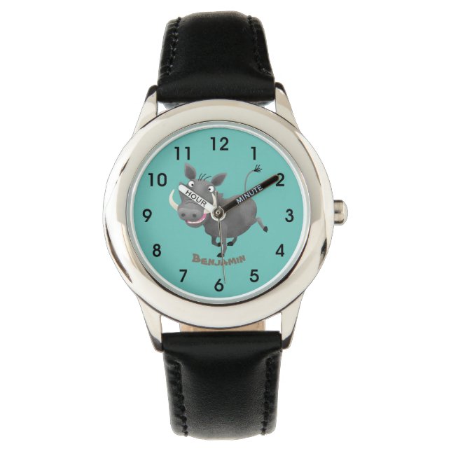 Funny african warthog gris tecknad illustration armbandsur (Framsida)