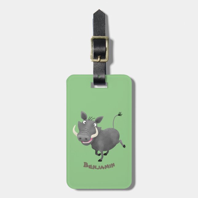 Funny african warthog gris tecknad illustration bagagebricka (Vertikal Framsida)