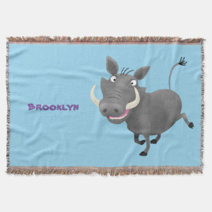 Funny african warthog gris tecknad illustration filt